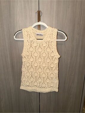 Cream Crochet Tank Top - Sleeveless Knit Vest